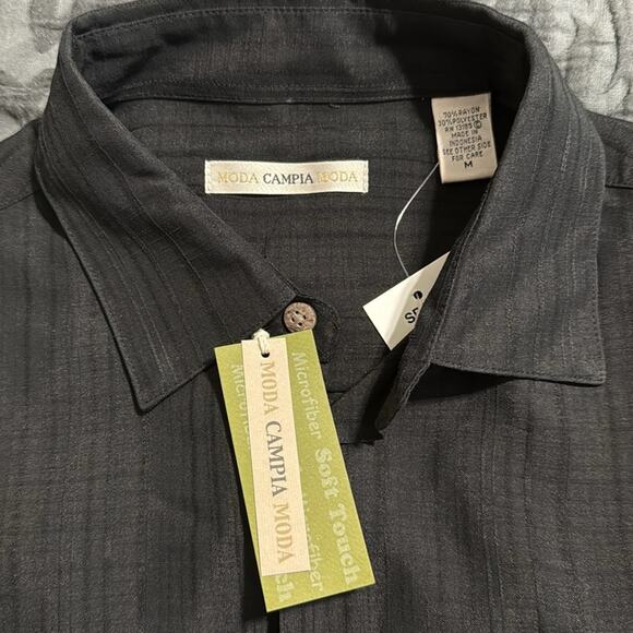MODA CAMPIA men’s size medium black button up short sleeve casual shirt business - Picture 5 of 10